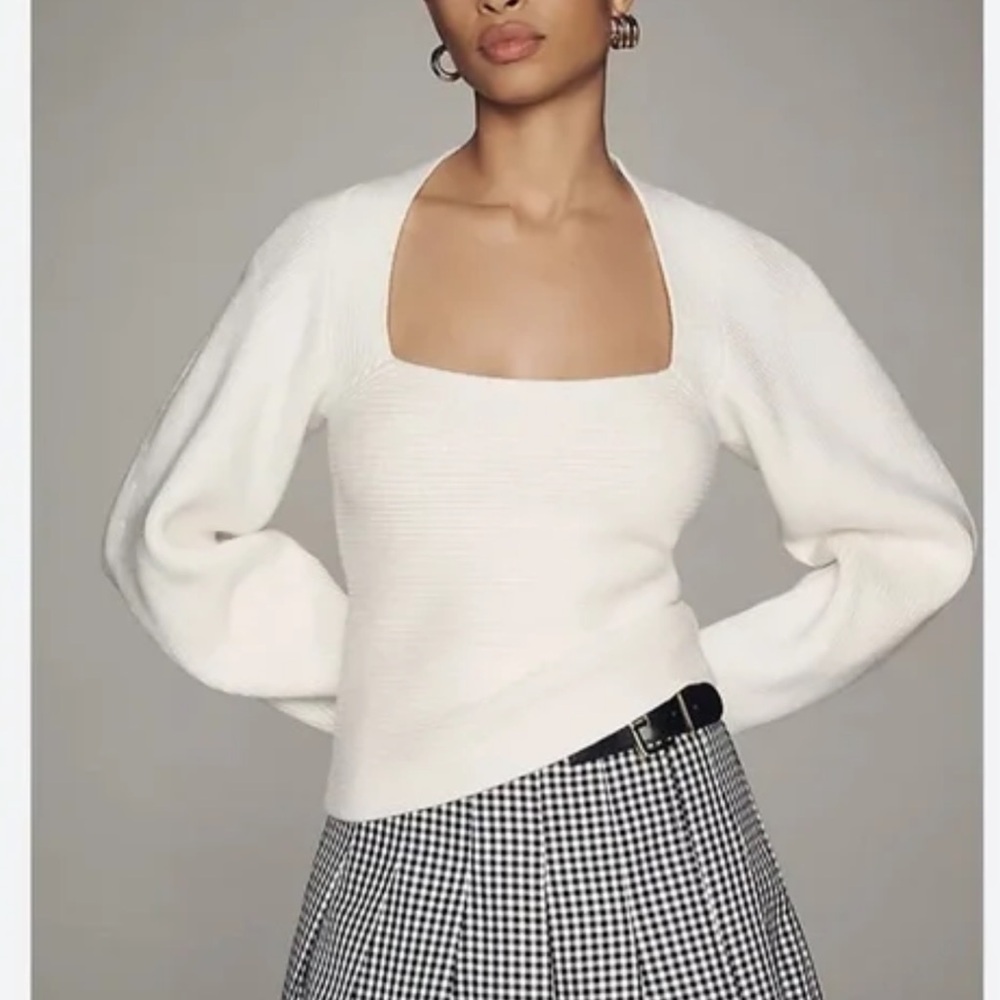 Anthropologie Maeve Square-Neck Wide Sleeve Sweater Ivory Size Small - Picture 3 of 11